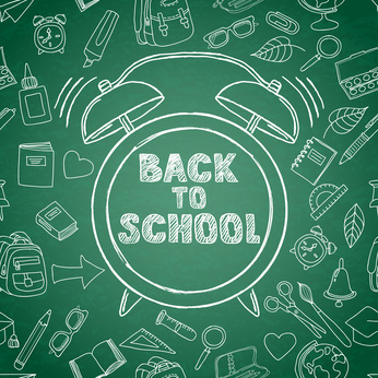 Chalkboard with alarm with the words back to school